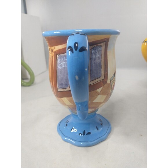 Jennifer Brinley Bistro Coffe Mug Cup Certified International Pedestal Set Of 3 - Picture 15 of 16